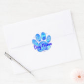 Sticker Rond Empreinte de patte de chien d'aquarelle bleu avec  (Enveloppe)