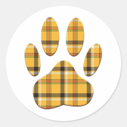 Sticker Rond Empreinte de patte de chien Tartan (Devant)