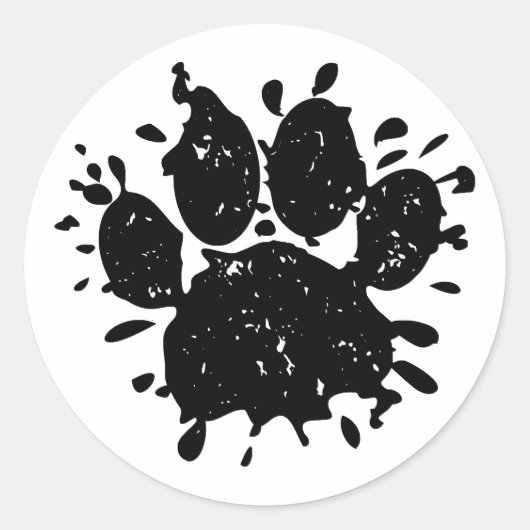 Sticker Rond Empreinte de patte Distressed Black Paint Splatter (Devant)
