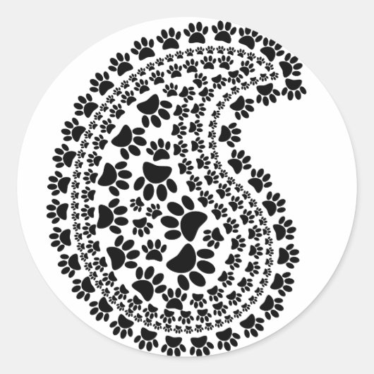 Sticker Rond Empreinte de patte noir et blanc Paisley Motif (Devant)