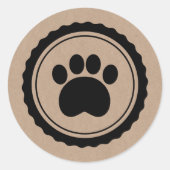 Sticker Rond empreinte de patte noir sur papier brun (Devant)