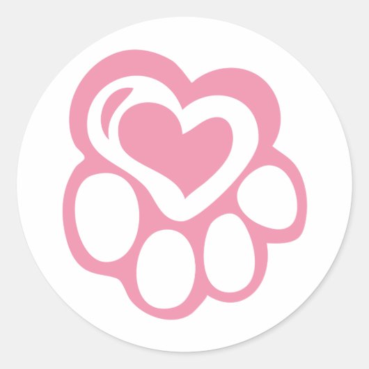 Sticker Rond Empreinte de patte rose avec amour (Devant)