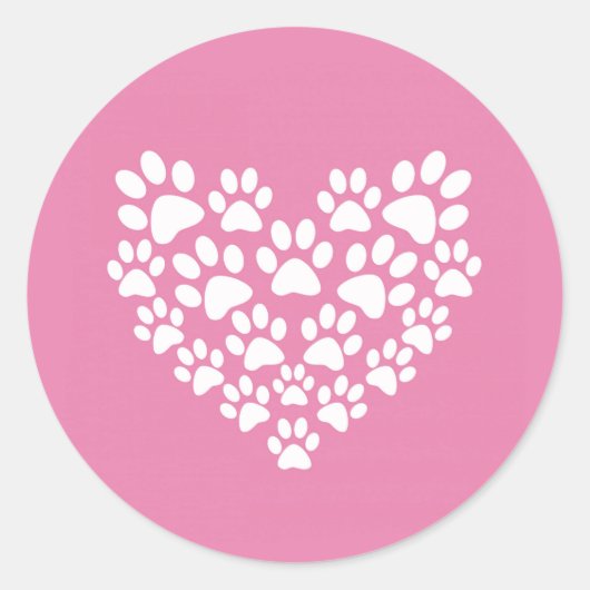 Sticker Rond Empreinte de patte rose de coeur mignon (Devant)