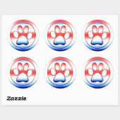 Sticker Rond Empreinte de patte rouge blanc et bleu (Feuille)