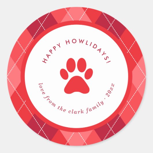 Sticker Rond Empreinte de patte rouge mignon Joyeux Howlidays N (Devant)