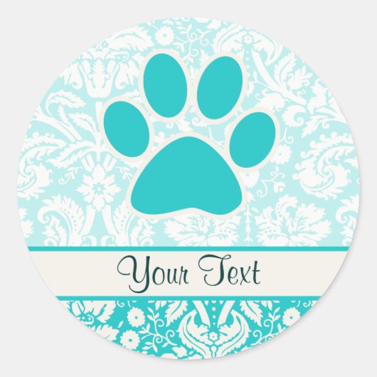 Sticker Rond Empreinte de patte turquoise (Devant)