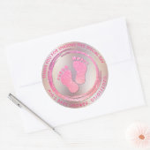 Sticker Rond Empreinte Fille bébé Baby shower brillant Favorise (Enveloppe)