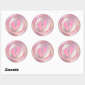 Sticker Rond Empreinte Fille bébé Baby shower brillant Favorise (Feuille)