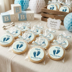 Sticker Rond Empreinte Nouveau-Né Bébé Garçon Musulman Aqiqah A