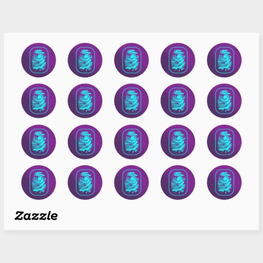 Sticker Rond Empreinte turquoise sur violet (Feuille)