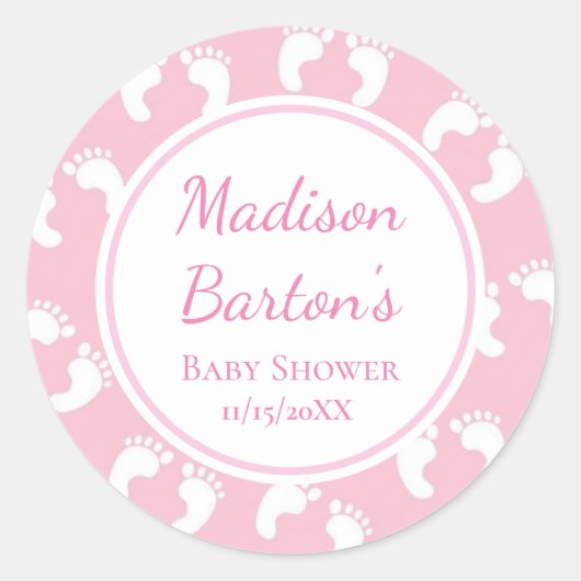 Sticker Rond Empreintes Bébé Rose Cute Baby shower Fille Person (Devant)