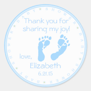 Sticker Rond Empreintes bleues Boy Baby shower Merci
