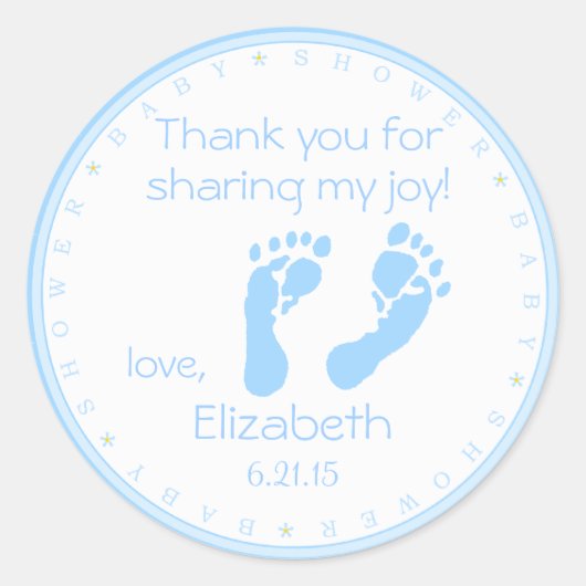 Sticker Rond Empreintes bleues Boy Baby shower Merci (Devant)