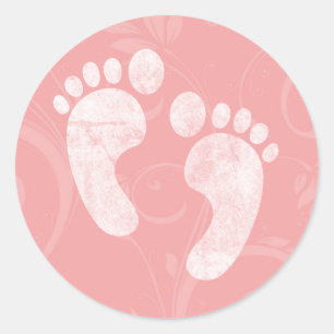 Sticker Rond Empreintes de bébé rose/blanc