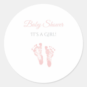 Sticker Rond Empreintes de pas roses précieuses de baby shower