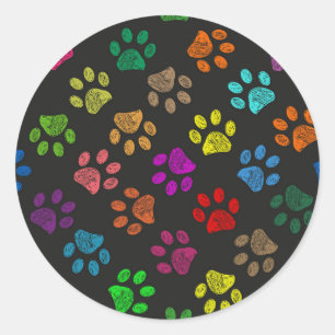 Sticker Rond Empreintes de patte colorées