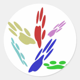 Sticker Rond Empreintes de pattes de chiens avec Pois