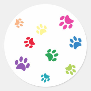 Sticker Rond Empreintes de pattes peints en arc-en-ciel