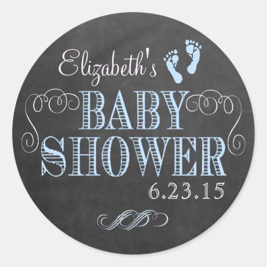 Sticker Rond Empreintes et tableau de bord en Baby shower bleu (Devant)