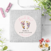 Sticker Rond Empreintes fleurs sauvages Baby shower rose Merci