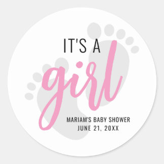 Sticker Rond Empreintes roses mignonnes C’est un Baby shower fé