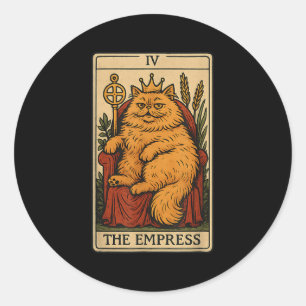 Sticker Rond Empress Cat Tarot Card Funny Witchy Mystical K