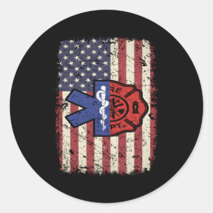 Sticker Rond Emt Firefighter American Flag Patriot Paramedic Fi