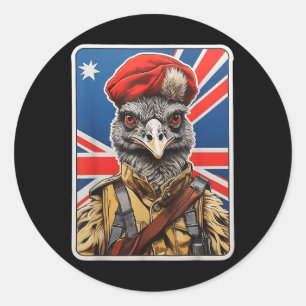 Sticker Rond Emu War Hero Design - Emu In Military Uniform