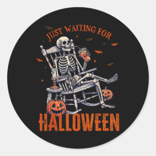 Sticker Rond En Attente De La Partie Halloween Skeleton