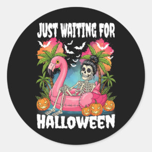 Sticker Rond En attente de squelette d'Halloween été Éffrayant