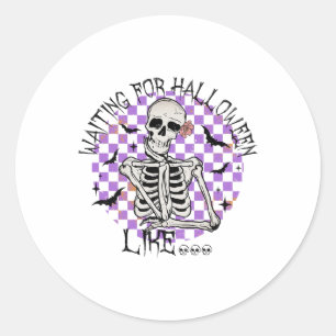 Sticker Rond En Attente D'Halloween Comme Drôle Squelette Éffra