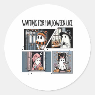 Sticker Rond En Attente D'Halloween Comme Un Joli Ghost Coffee 