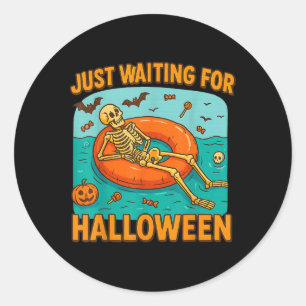 Sticker Rond En Attente D'Halloween Drôle Squelette Flottant