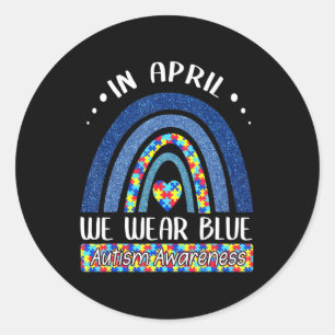 Sticker Rond En Avril Nous Portons Bleu Sensibilisation sur l'a