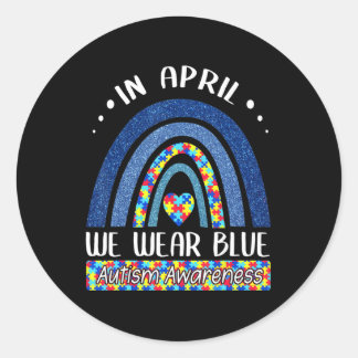 Sticker Rond En Avril Nous Portons Bleu Sensibilisation sur l'a