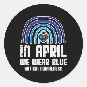 Sticker Rond En Avril, Nous Portons Blue Rainbow Heart Autism A