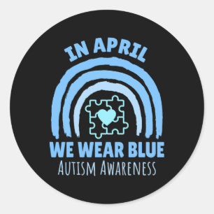 Sticker Rond En avril, nous portons du bleu Mois de sensibilisa