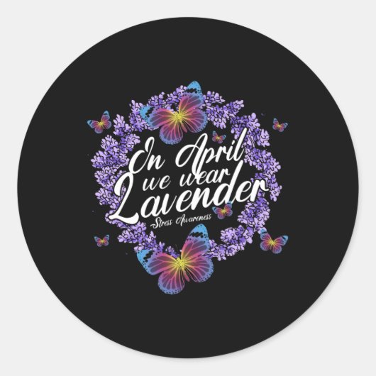 Sticker Rond En Avril Nous Portons Lavender Stress Awareness Mo (Devant)