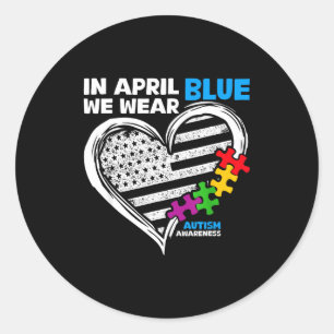 Sticker Rond En avril nous portons le drapeau américain bleu de