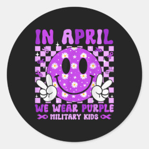 Sticker Rond En Avril Nous Portons Violet Pour Les Enfants Mili