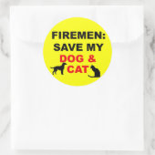 Sticker Rond En Coque de feu sauvez mon chien et mon chat (Sac)