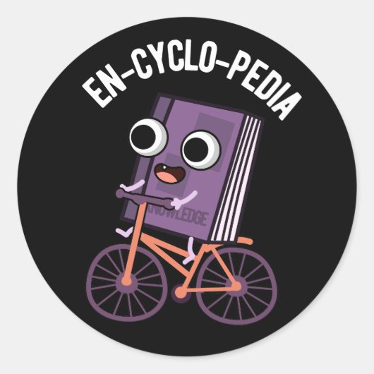 Sticker Rond En cyclo-Pedia Funny Encyclopedia Pun Dark BG (Devant)