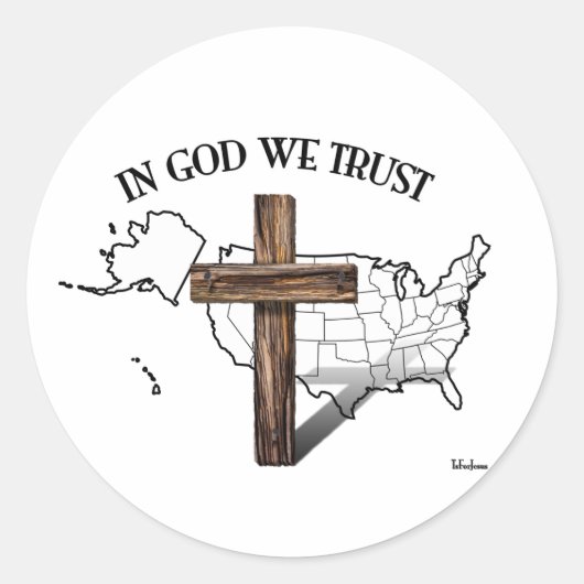 Sticker Rond En Dieu, nous faisons confiance à la croix robuste (Devant)