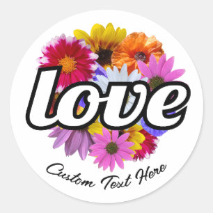 Sticker Rond En Fleur - Amour avec Bouquet floral rond