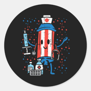 Sticker Rond En Juillet Infirmière Pirate Funny America Scrub T