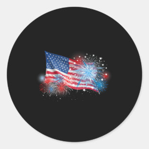 Sticker Rond En Juillet Rouge Blanc Et Bleu Feu D'Oeuvre Montre