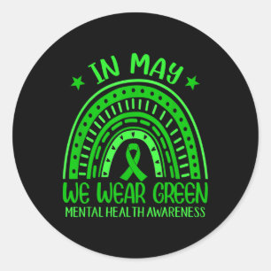 Sticker Rond En Mai Nous Portons Vert Rainbow Ribbon Santé Ment