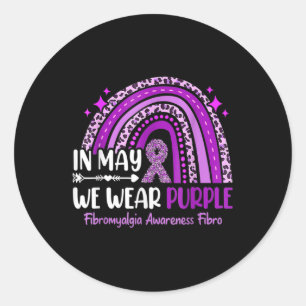 Sticker Rond En Mai, Nous Portons Violet Arc-en-Ciel Fibromyalg