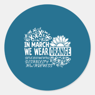 Sticker Rond En mars, portez l'orange handicap développemental