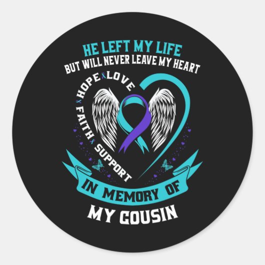 Sticker Rond En mémoire de ma sympathie Cousin Conscience du su (Devant)